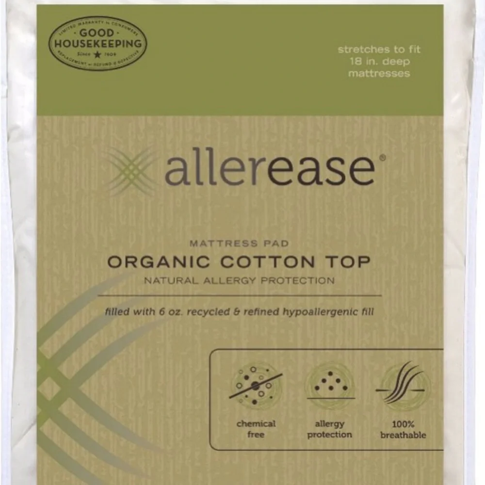NWT ALLEREASE NATURALS ORGANIC COTTON TOP MATTRESS PAD TWIN SIZE